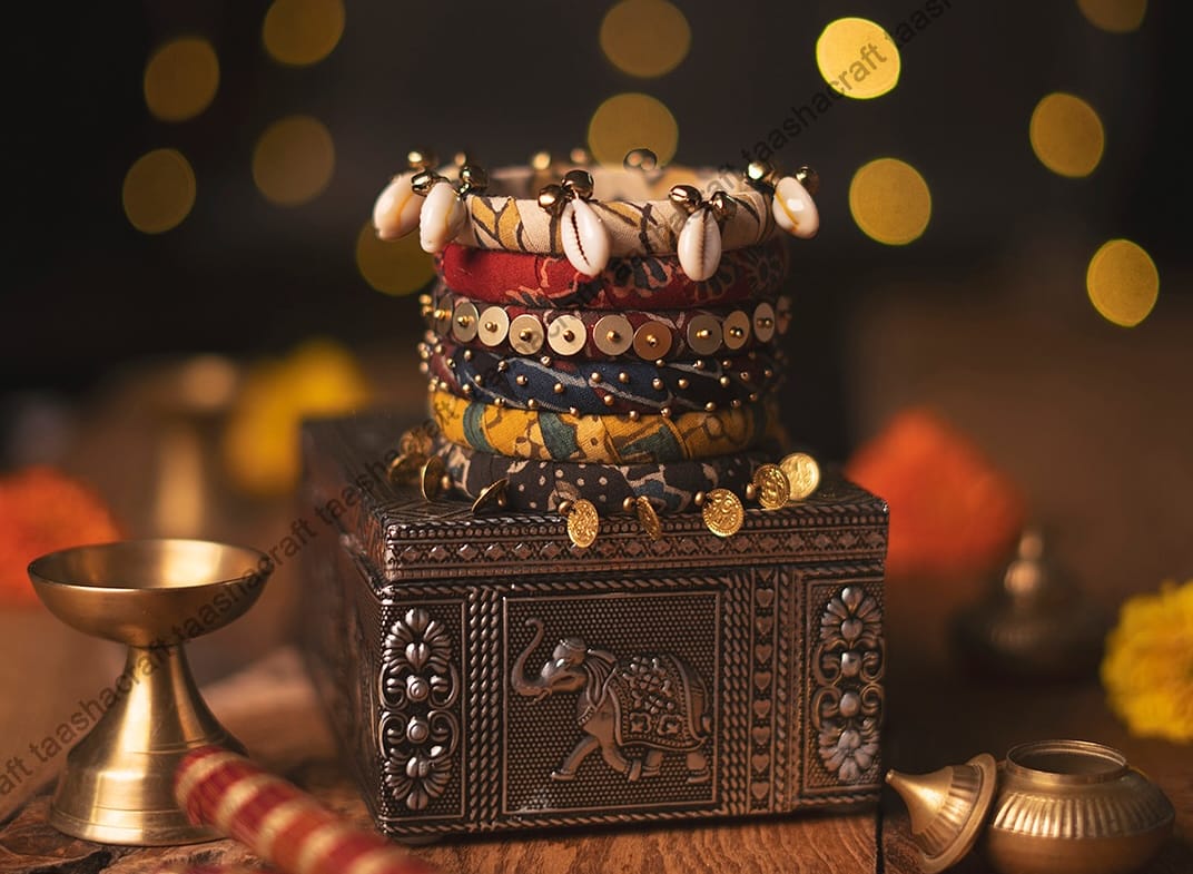 Vibrant Handcrafted Fabric Bangle with Ethnic Charms
