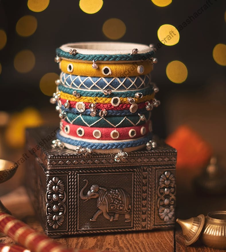 Vibrant Handcrafted Fabric Bangle with Ethnic Charms