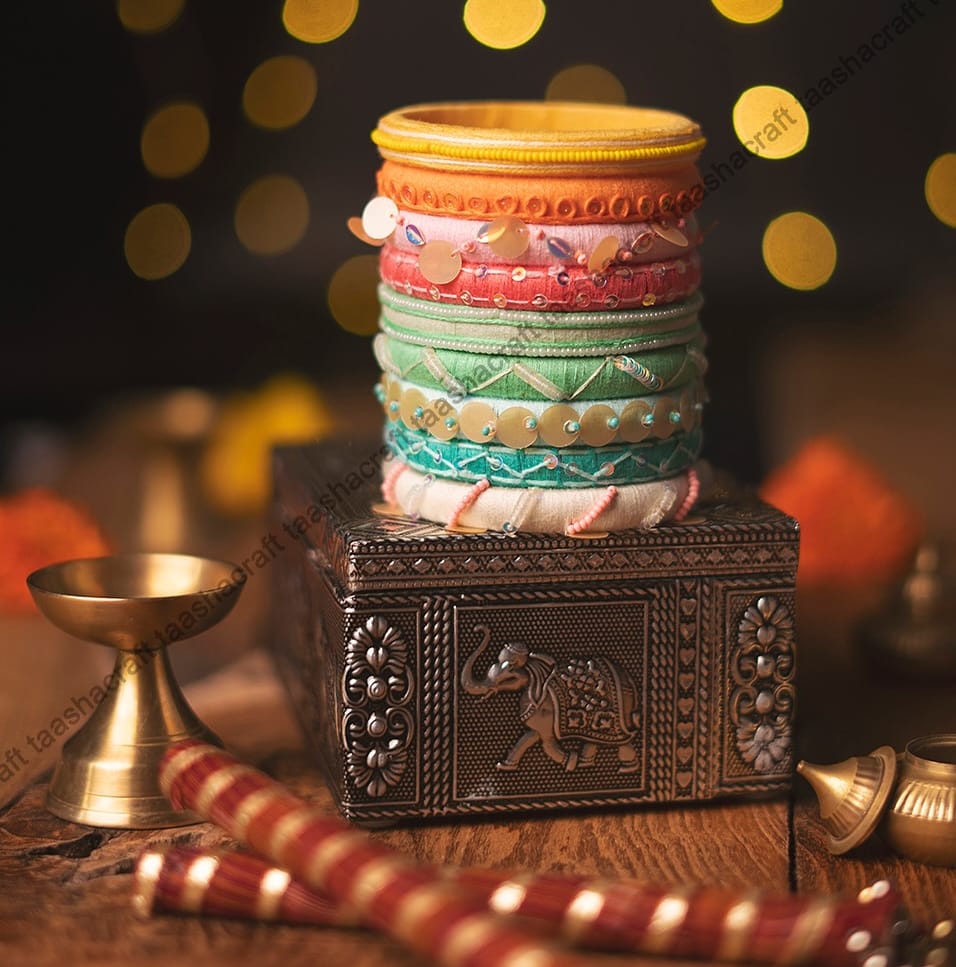 Vibrant Handcrafted Fabric Bangle with Ethnic Charms