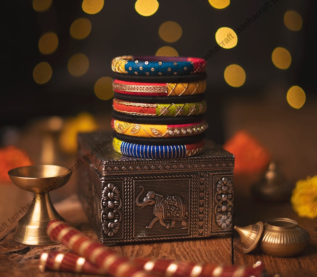 Vibrant Handcrafted Fabric Bangle with Ethnic Charms