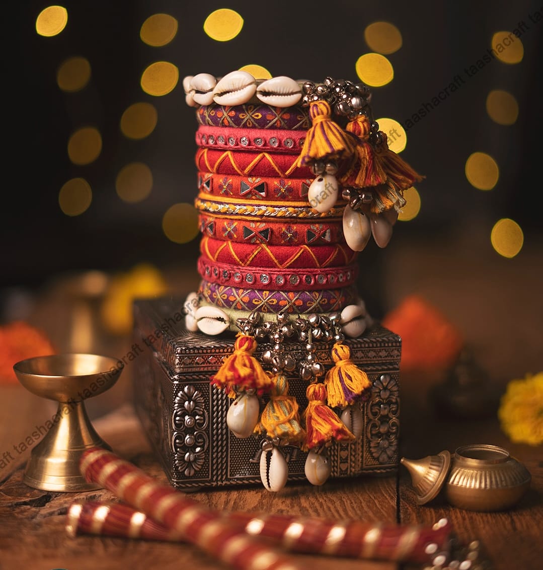 Vibrant Handcrafted Fabric Bangle with Ethnic Charms