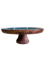 Artisanal Ocean Breeze Resin & Wood Pedestal Cake Stand for Dessert Presentation