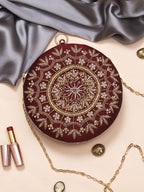 Deep Red Zardozi Round  Box Clutch for Women