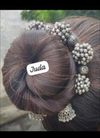 Handcrafted Silver Beaded Hair Bun Clip Ethnic Hair Accessory for Women and Girls