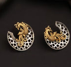 Handcrafted Peacock Tops – Dual-Tone Ethnic Earrings with Intricate Filigree Design for Women & Girls