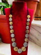 Handcrafted Dual-Tone Swirl Disc Long Necklace for Gift