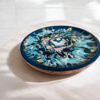 Artisanal Ocean Breeze Resin & Wood Pedestal Cake Stand for Dessert Presentation