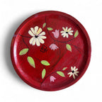 Vibrant Hand-Painted Tropical Floral Wooden Cake Stand with Dark Wood Base for Home Decor